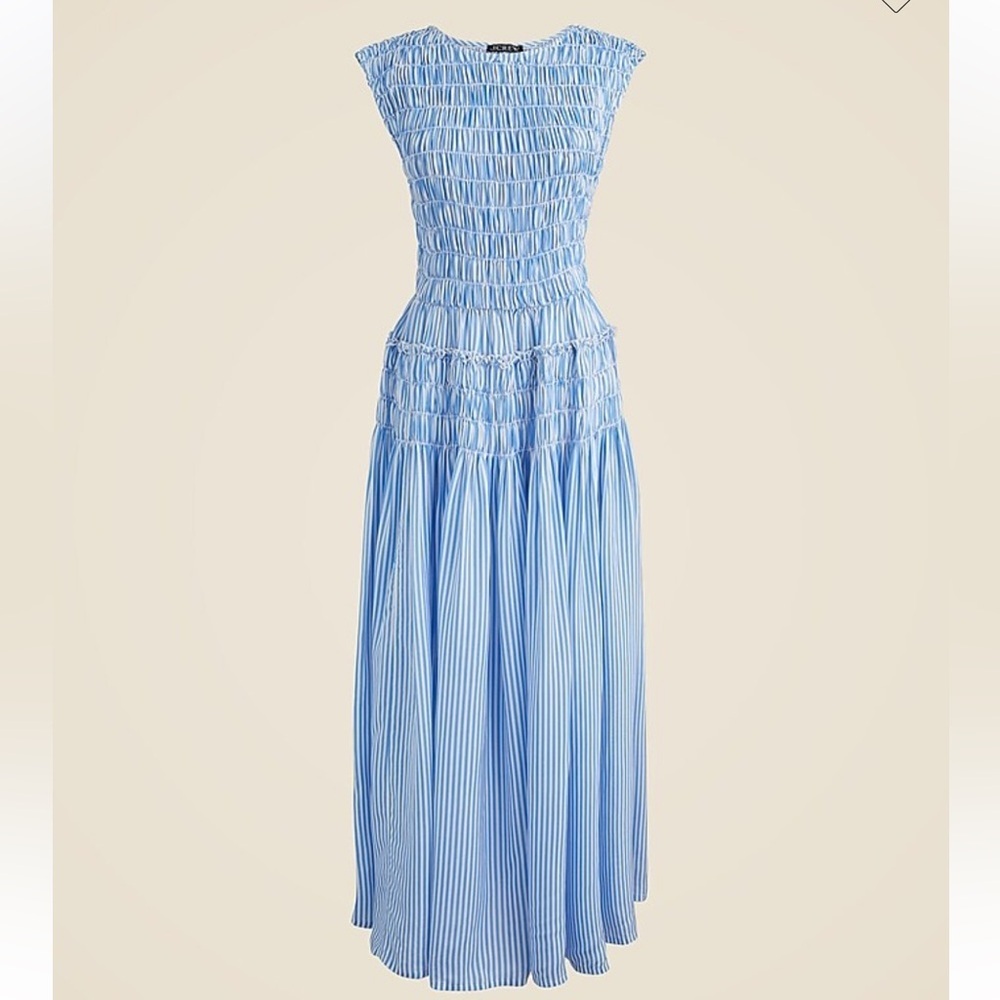 NWT J. Crew Blue & White Maude dress in stripe drapey viscose twill - Picture 3 of 8